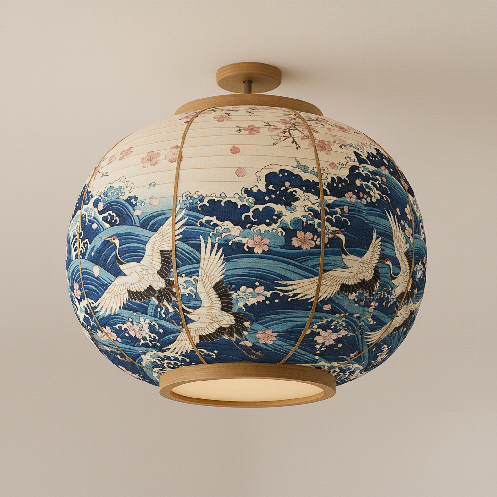 Aokaze – Japanse Plafondlamp met Kraanvogels & Oceaangolven Design