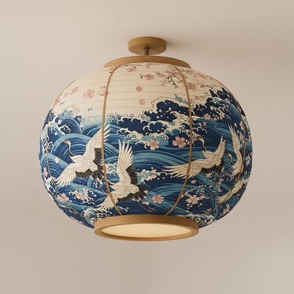 Aokaze – Japanse Plafondlamp met Kraanvogels & Oceaangolven Design