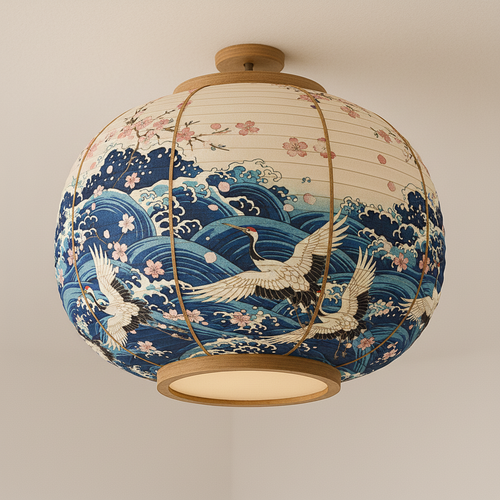 Aokaze – Japanse Plafondlamp met Kraanvogels & Oceaangolven Design