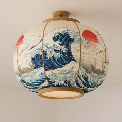 FujiWave – Japanse Plafondlamp met Rode Zon & Zeilboot