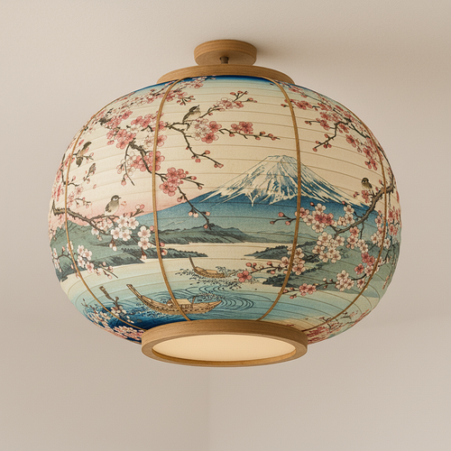 Hikari – Japanse Plafondlamp met Mount Fuji & Kersenbloesem Design