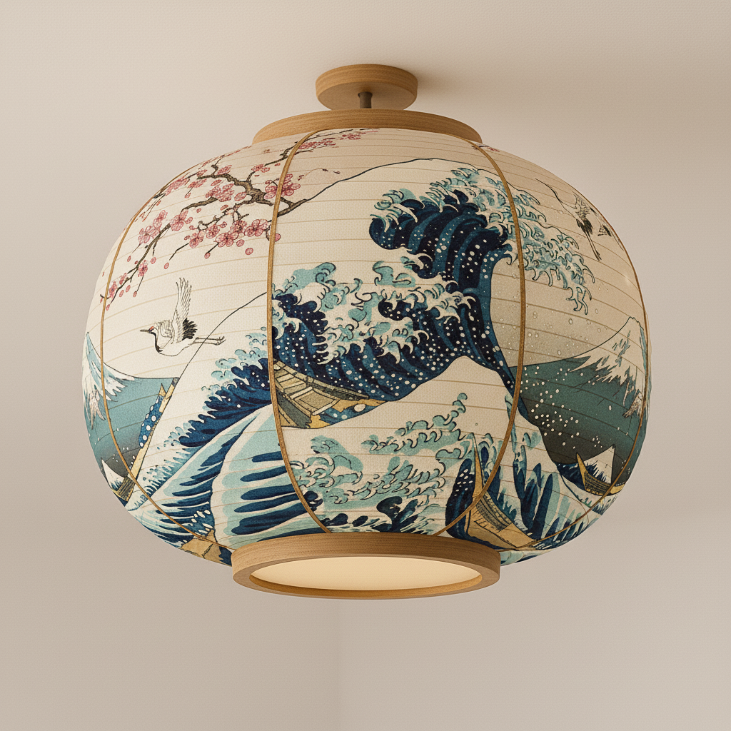Nami – Japanse Plafondlamp met Grote Golf & Mount Fuji Design