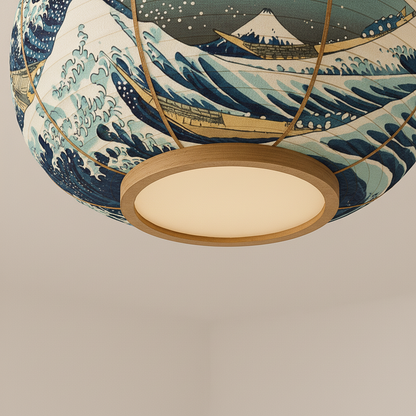 Nami – Japanse Plafondlamp met Grote Golf & Mount Fuji Design