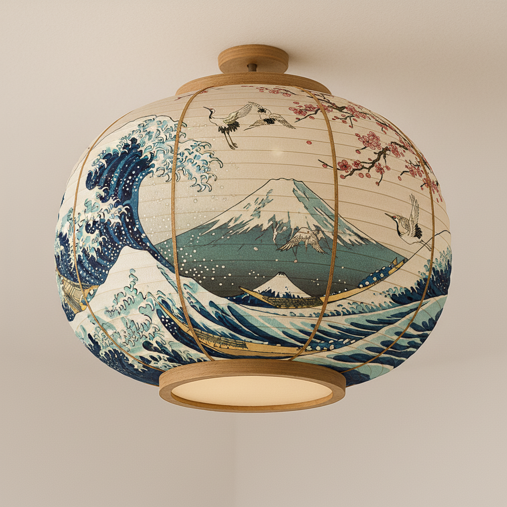 Nami – Japanse Plafondlamp met Grote Golf & Mount Fuji Design